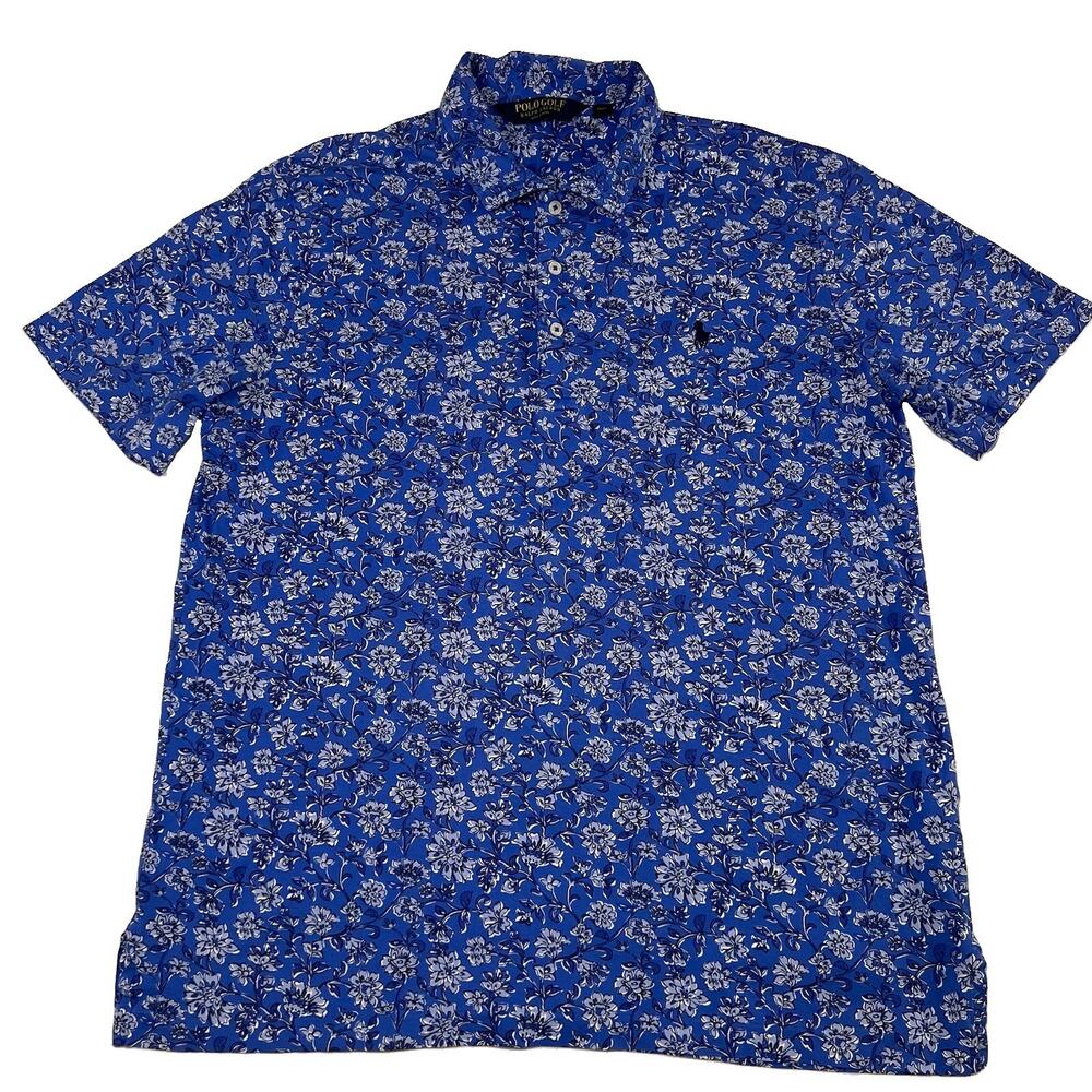 Polo Golf Shirt Mens Size L Blue Floral Short Sleeve Cotton Preppy Ralph Lauren